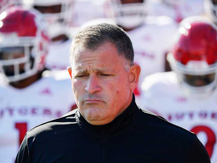 Rutgers Scarlet Knights head coach Greg Schiano looks on before the game against the Northwestern Wildcats at Ryan Field.
